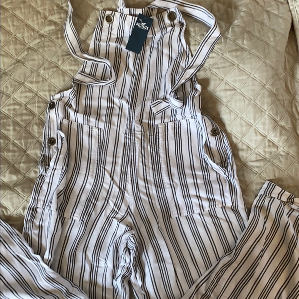 Hollister Grey Striped Overalls
